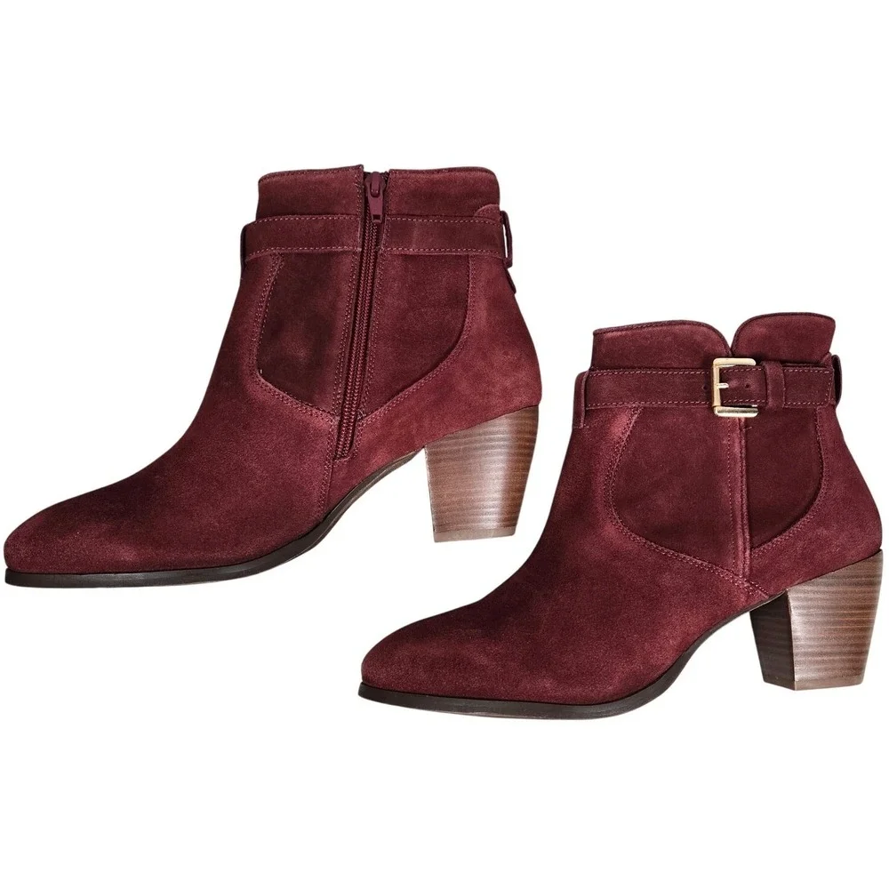 Diba Sleek‎ Bootie Burgundy Suede Leather Ankle Boots Block Heel Size 10